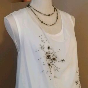 Rafaella☀️Sleeveless Beaded Double-Layered Blouse